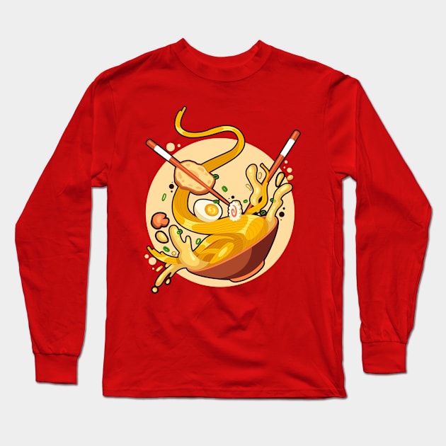 Hand Drawn Ramen Illustration Long Sleeve T-Shirt by Mako Design 